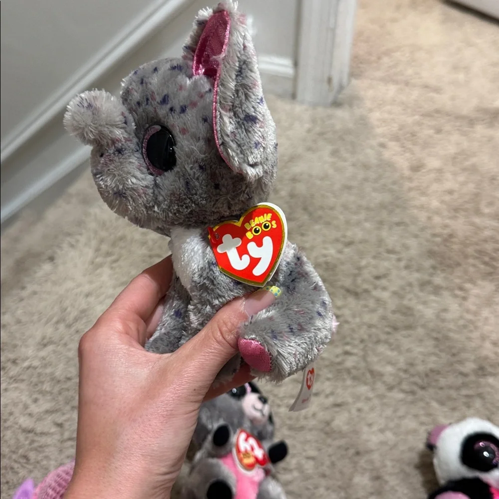 Ty Beanie Buddies Plush Set - Pink, Gray, Purple Panda & Elephant